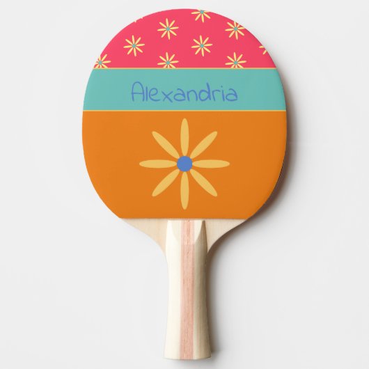 Personalisierter Name der Retro-Blume Tischtennis Schläger (Vorderseite)