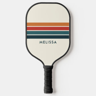 Personalisierter Name der Retro-Streifen Pickleball Schläger