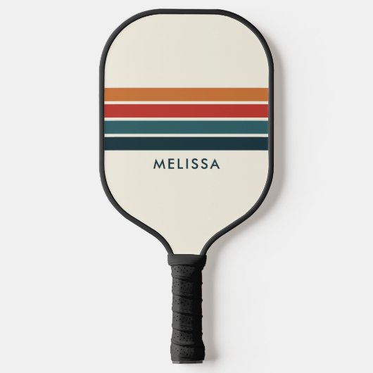 Personalisierter Name der Retro-Streifen Pickleball Schläger (Vorderseite)