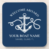Personalisierter Name des Ankerbootes Navy Blue Getränkeuntersetzer (Vorderseite)