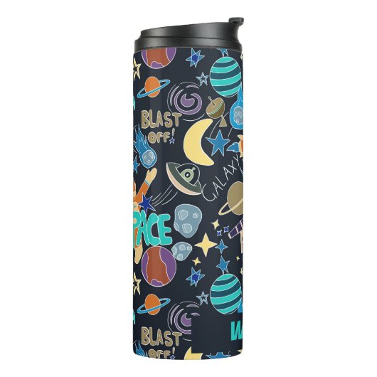 Personalisierter Name des Außendoodle-Musters Thermosbecher (Nach links gedreht)