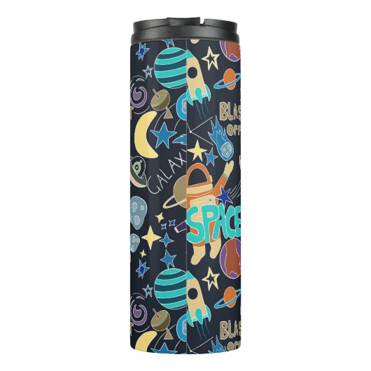 Personalisierter Name des Außendoodle-Musters Thermosbecher (Rückseite)