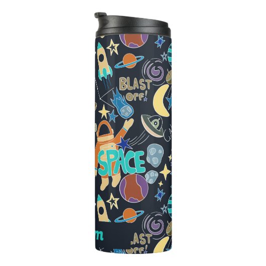 Personalisierter Name des Außendoodle-Musters Thermosbecher (Nach rechts gedreht)