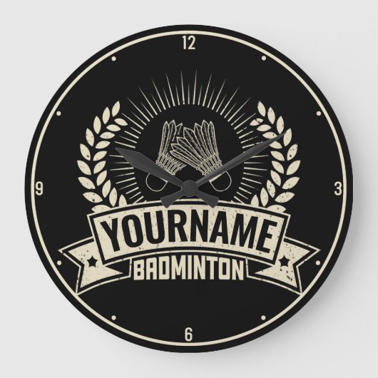 Personalisierter Name des Badminton-Spielers Racqu Große Wanduhr (Vorderseite)