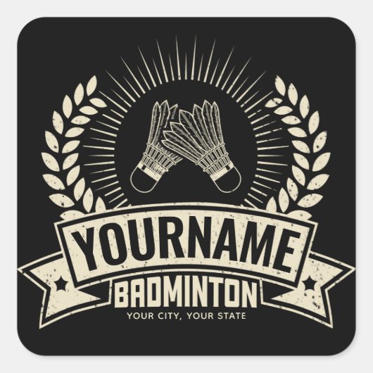 Personalisierter Name des Badminton-Spielers Racqu Quadratischer Aufkleber (Vorderseite)