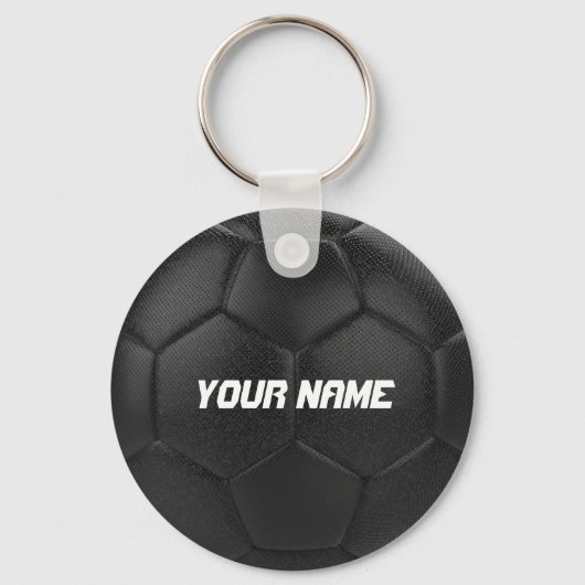Personalisierter Name des Black Soccer Ball Schlüsselanhänger (Vorderseite)