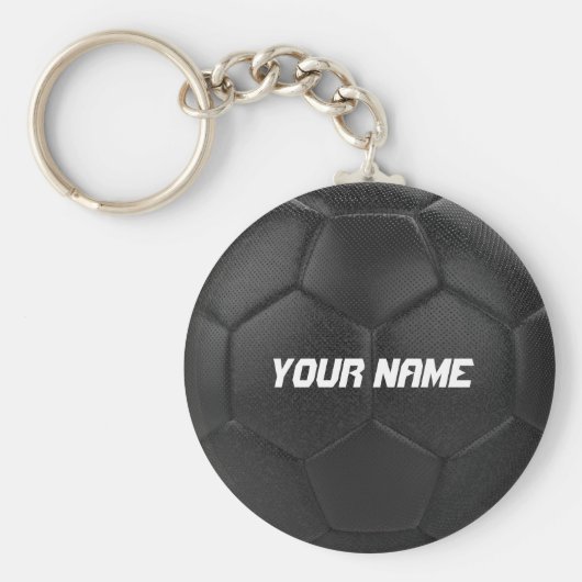 Personalisierter Name des Black Soccer Ball Schlüsselanhänger (Vorne)