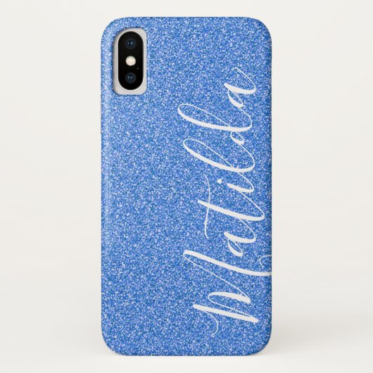 Personalisierter Name des blauen Glitzer Case-Mate iPhone Hülle (Rückseite)
