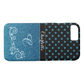 Personalisierter Name des blauen Glitzer Monogramm Case-Mate iPhone Hülle (Rückseite (Horizontal))