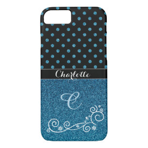 Personalisierter Name des blauen Glitzer Monogramm Case-Mate iPhone Hülle