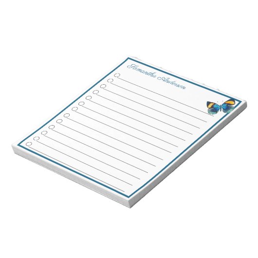 Personalisierter Name des blauen Schmetterlingsweg Notizblock (Rotiert)