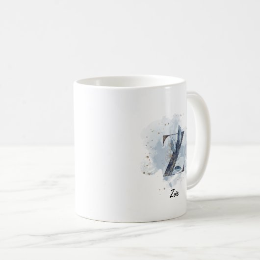 Personalisierter Name des Blue Watercolor Initial  Kaffeetasse (VorderseiteRechts)