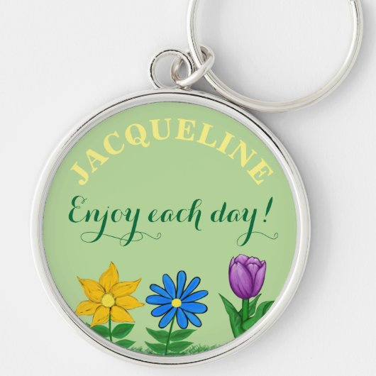 Personalisierter Name des Blumengartens Schlüsselanhänger (Vorne)