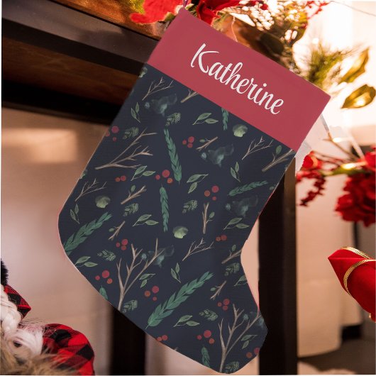 Personalisierter Name des Botanischen Musters Kleiner Weihnachtsstrumpf