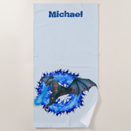 Personalisierter Name des Drachen "Blaues Flammenf Strandtuch