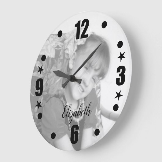 Personalisierter Name des Fotos in Schwarzweiß Große Wanduhr (Winkel)