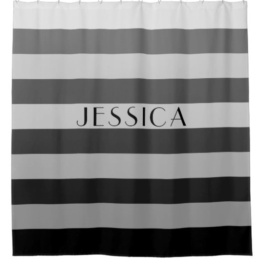Personalisierter Name des grauen Streifenmusters Duschvorhang (Vorderseite)