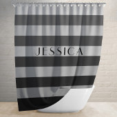 Personalisierter Name des grauen Streifenmusters Duschvorhang