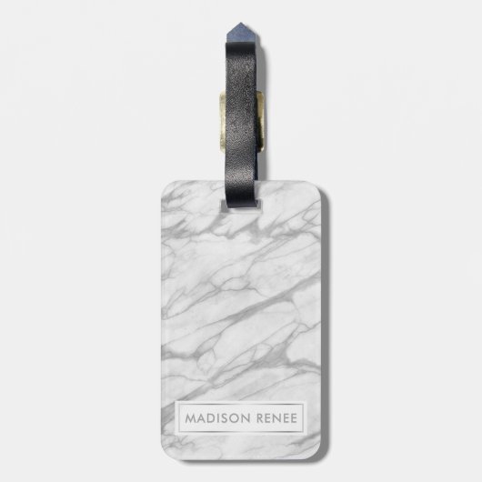 Personalisierter Name des grauen und weißen Marmor Gepäckanhänger (Rückseite vertikal)