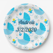 Personalisierter Name des Kindes und Geburtsdatum Pappteller (Vorderseite)