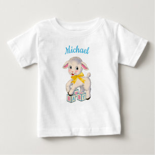 Personalisierter Name des kleinen Lammgelben Band Baby T-shirt