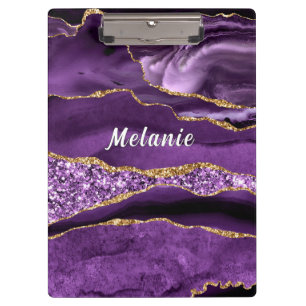 Personalisierter Name des lila-Gold-Glitzer-Clipbo Klemmbrett