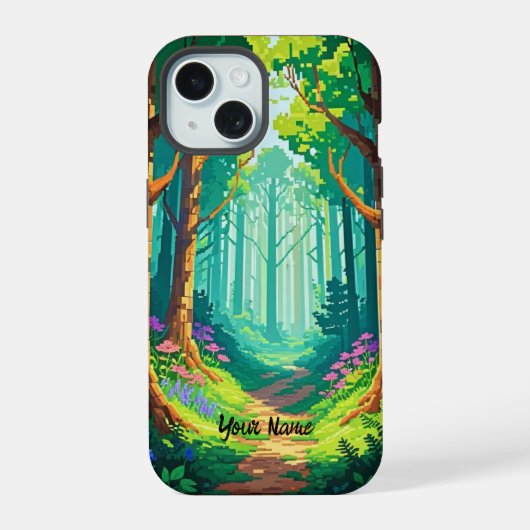 Personalisierter Name des Magischen Forest Pixel iPhone 15 Hülle (Rückseite)