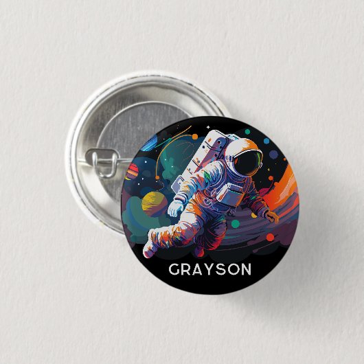 Personalisierter Name des modernen Astronauten Button (Vorne & Hinten)