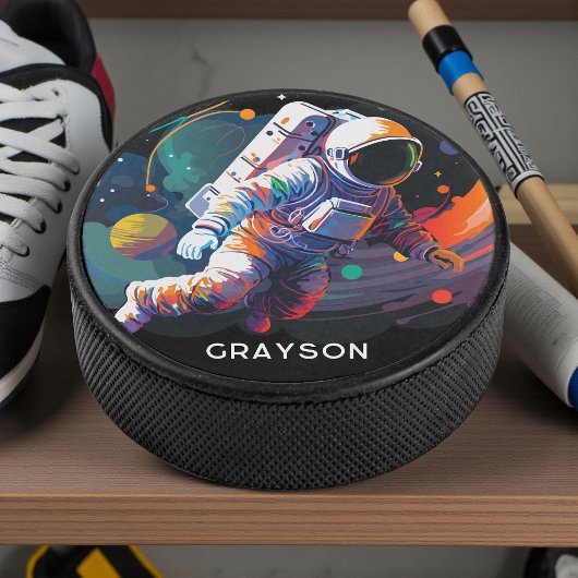 Personalisierter Name des modernen Astronauten Eishockey Puck