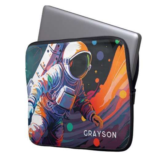 Personalisierter Name des modernen Astronauten Laptopschutzhülle (Vorderseite Links)