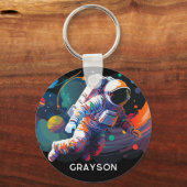 Personalisierter Name des modernen Astronauten Schlüsselanhänger (Rückseite)