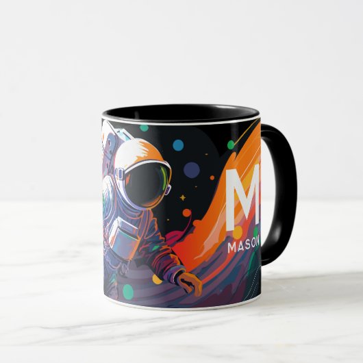 Personalisierter Name des modernen Astronauten Tasse (VorderseiteRechts)