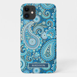 Personalisierter Name des modernen Blauen Paisley- Case-Mate iPhone Hülle
