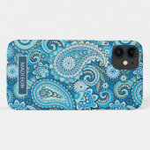 Personalisierter Name des modernen Blauen Paisley- Case-Mate iPhone Hülle (Rückseite (Horizontal))