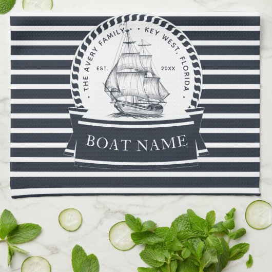 Personalisierter Name des modernen Blue Boote der  Geschirrtuch (Gefaltet)