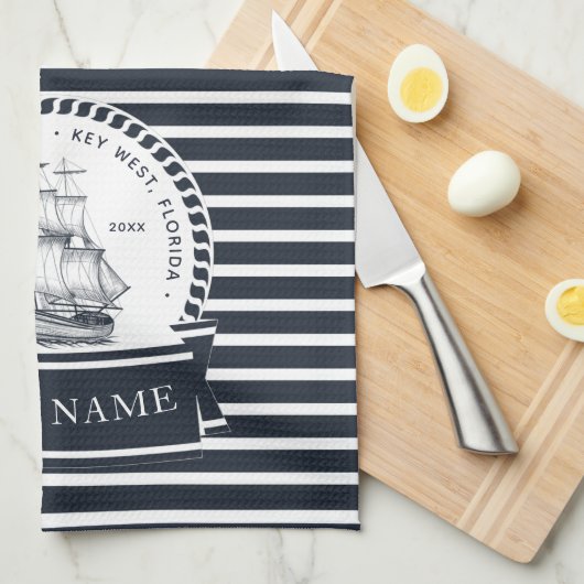 Personalisierter Name des modernen Blue Boote der  Geschirrtuch (Viertel Falte)