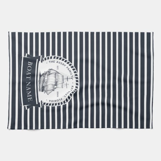 Personalisierter Name des modernen Blue Boote der  Geschirrtuch (Horizontal)