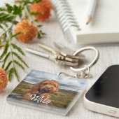 Personalisierter Name des modernen Hundes Foto Schlüsselanhänger (Vorderseite rechts)