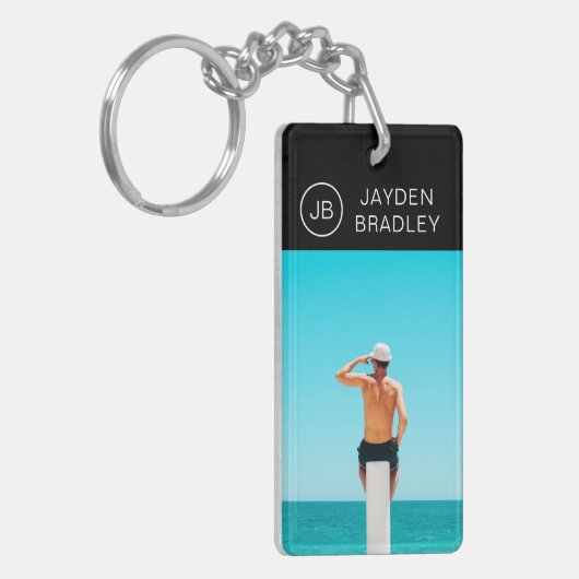 Personalisierter Name des Monogram-Fotos Schlüsselanhänger (Vorderseite links)