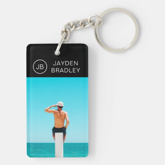 Personalisierter Name des Monogram-Fotos Schlüsselanhänger (Rückseite)