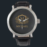 Personalisierter Name des Monogramms Armbanduhr<br><div class="desc">Schwarz und Gold Personalisiert Stylish Monogram Name. Für weitere Anpassungen klicken Sie bitte auf die Schaltfläche "Anpassen" und verwenden Sie unser Designwerkzeug,  um diese Vorlage zu ändern.</div>