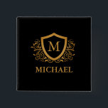 Personalisierter Name des Monogramms Button<br><div class="desc">Schwarz und Gold Personalisiert Stylish Monogram Name. Für weitere Anpassungen klicken Sie bitte auf die Schaltfläche "Anpassen" und verwenden Sie unser Designwerkzeug,  um diese Vorlage zu ändern.</div>