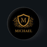 Personalisierter Name des Monogramms Button<br><div class="desc">Schwarz und Gold Personalisiert Stylish Monogram Name. Für weitere Anpassungen klicken Sie bitte auf die Schaltfläche "Anpassen" und verwenden Sie unser Designwerkzeug,  um diese Vorlage zu ändern.</div>