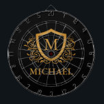 Personalisierter Name des Monogramms Dartscheibe<br><div class="desc">Schwarz und Gold Personalisiert Stylish Monogram Name. Für weitere Anpassungen klicken Sie bitte auf die Schaltfläche "Anpassen" und verwenden Sie unser Designwerkzeug,  um diese Vorlage zu ändern.</div>