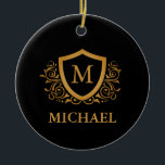 Personalisierter Name des Monogramms Keramik Ornament<br><div class="desc">Schwarz und Gold Personalisiert Stylish Monogram Name. Für weitere Anpassungen klicken Sie bitte auf die Schaltfläche "Anpassen" und verwenden Sie unser Designwerkzeug,  um diese Vorlage zu ändern.</div>