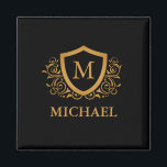 Personalisierter Name des Monogramms Magnet<br><div class="desc">Schwarz und Gold Personalisiert Stylish Monogram Name. Für weitere Anpassungen klicken Sie bitte auf die Schaltfläche "Anpassen" und verwenden Sie unser Designwerkzeug, um diese Vorlage zu ändern.</div>