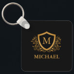 Personalisierter Name des Monogramms Schlüsselanhänger<br><div class="desc">Schwarz und Gold Personalisiert Stylish Monogram Name. Für weitere Anpassungen klicken Sie bitte auf die Schaltfläche "Anpassen" und verwenden Sie unser Designwerkzeug,  um diese Vorlage zu ändern.</div>