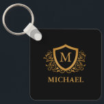 Personalisierter Name des Monogramms Schlüsselanhänger<br><div class="desc">Schwarz und Gold Personalisiert Stylish Monogram Name. Für weitere Anpassungen klicken Sie bitte auf die Schaltfläche "Anpassen" und verwenden Sie unser Designwerkzeug,  um diese Vorlage zu ändern.</div>