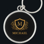 Personalisierter Name des Monogramms Schlüsselanhänger<br><div class="desc">Schwarz und Gold Personalisiert Stylish Monogram Name. Für weitere Anpassungen klicken Sie bitte auf die Schaltfläche "Anpassen" und verwenden Sie unser Designwerkzeug,  um diese Vorlage zu ändern.</div>