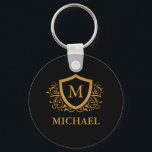 Personalisierter Name des Monogramms Schlüsselanhänger<br><div class="desc">Schwarz und Gold Personalisiert Stylish Monogram Name. Für weitere Anpassungen klicken Sie bitte auf die Schaltfläche "Anpassen" und verwenden Sie unser Designwerkzeug,  um diese Vorlage zu ändern.</div>